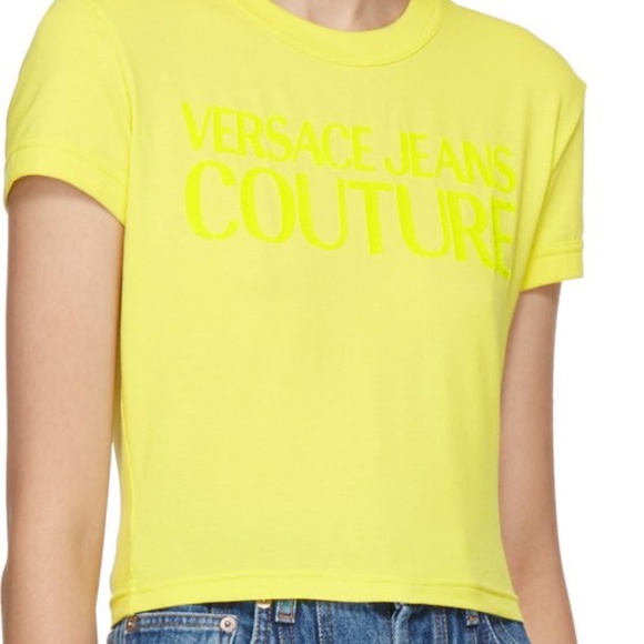NWT Versace Jeans Couture Yellow Cropped T-shirt - Picture 2 of 4